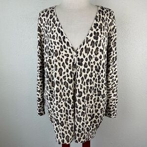 Covington Button Down Leopard Print Cardigan Sweater Top Size XL EUC